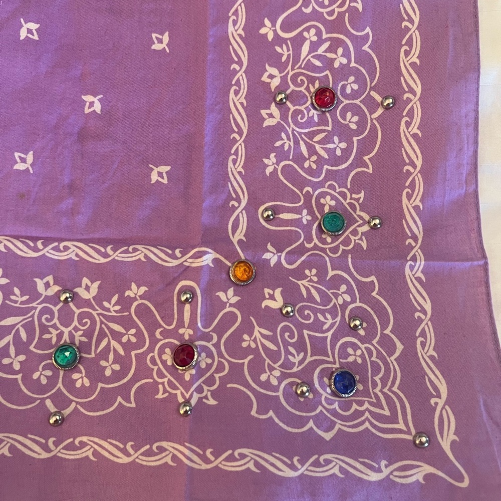 Purple White Paisley Bandana Rhinestone Bling Cotton Western Cowgirl Scarf 21.5" - Picture 2 of 5